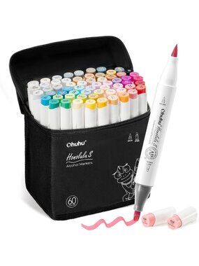 60 Alcohol Markers Set - Brush & Chisel Tips, Vibrant Colors for Illustration